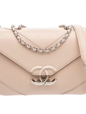 Chanel Macro Chevron Flap Bag in Soft Blush color and  Leather Chain
